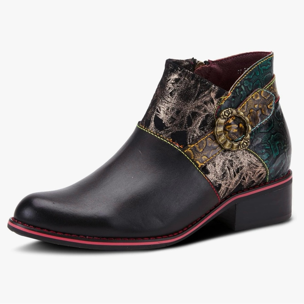 L'ATISTE by Spring Step Women Black and Multicolor Ankle Boots Size 36 NWOT